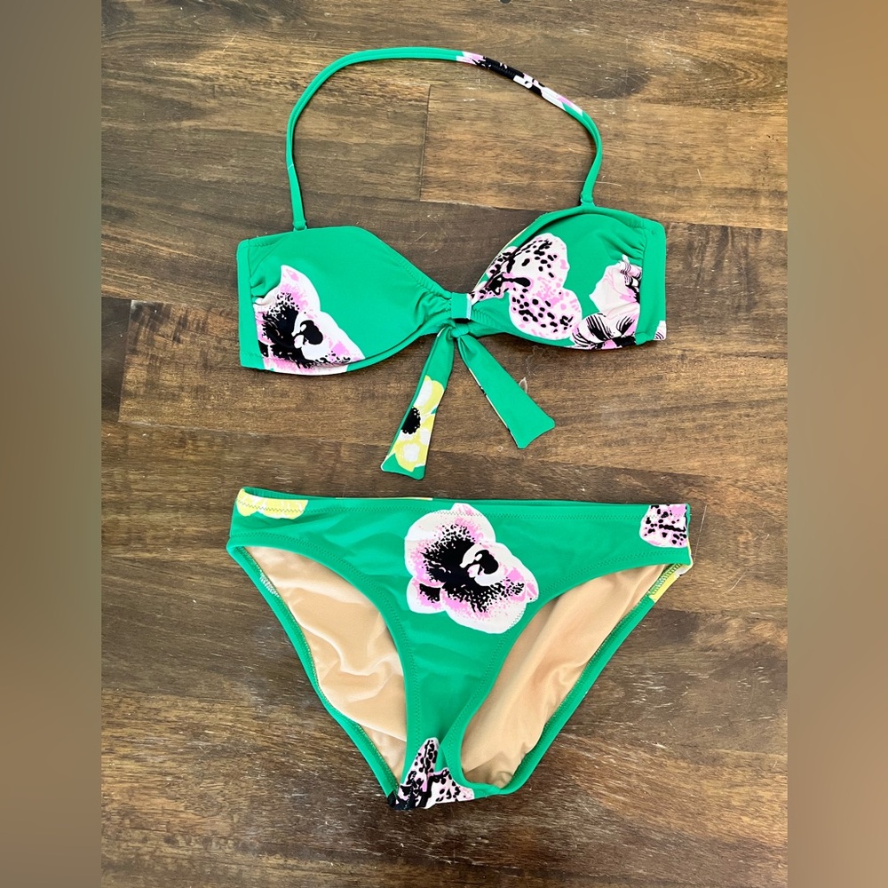 J. Crew Green Floral Bikini
